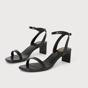 Everleigh Black Crocodile-Embossed Ankle Strap High Heel Sandals